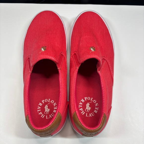 Polo Ralph Lauren Men's Shoes Thompson Wash Twill Slip On Sneakers 10D Red prep - Picture 6 of 11